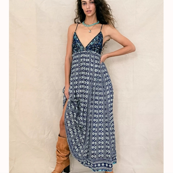 Free People Good Vibes Boho Maxi Midi Dress Medium NWT - Picture 12 of 13
